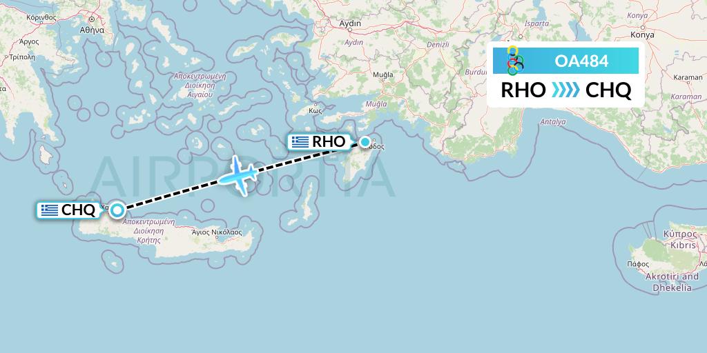 OA484 Olympic Air Flight Map: Rhodes to Chania