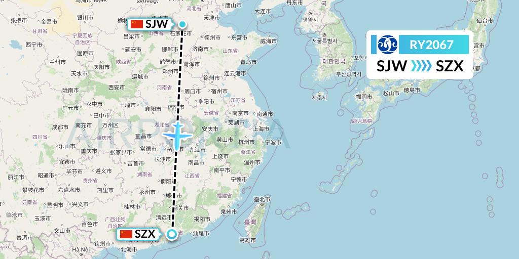 RY2067 Jiangxi Air Flight Map: Shijiazhuang to Shenzhen