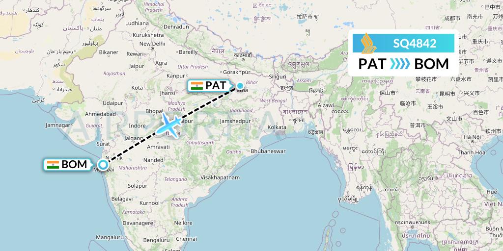 SQ4842 Singapore Airlines Flight Map: Patna to Mumbai
