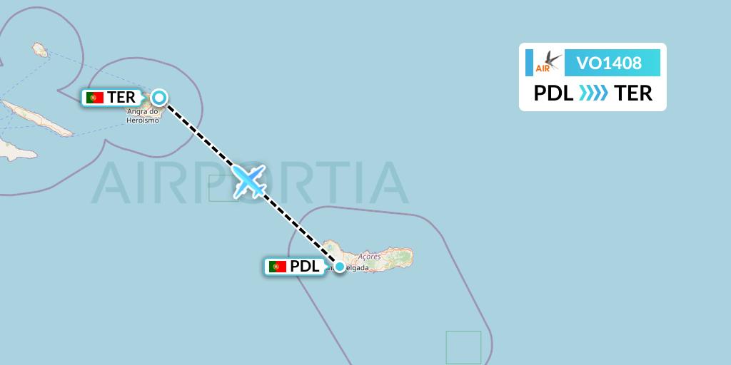 VO1408 Voyage Air Flight Map: Ponta Delgada to Lajes