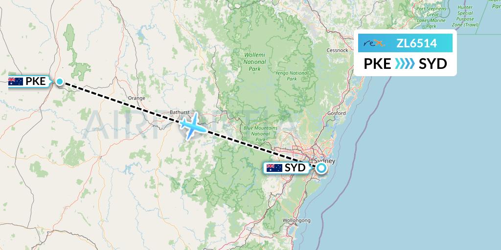 ZL6514 Regional Express Flight Map: Parkes to Sydney