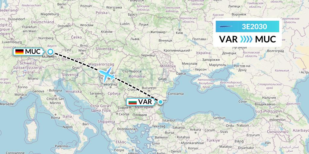 3E2030 Air Choice One Flight Map: Varna to Munich