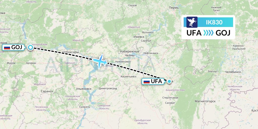 IK830 Air Kiribati Flight Map: Ufa to Nizhny Novgorod