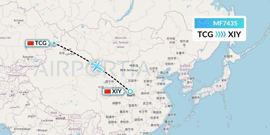 MF7435 Xiamen Airlines Flight Map: Tacheng to Xi'an