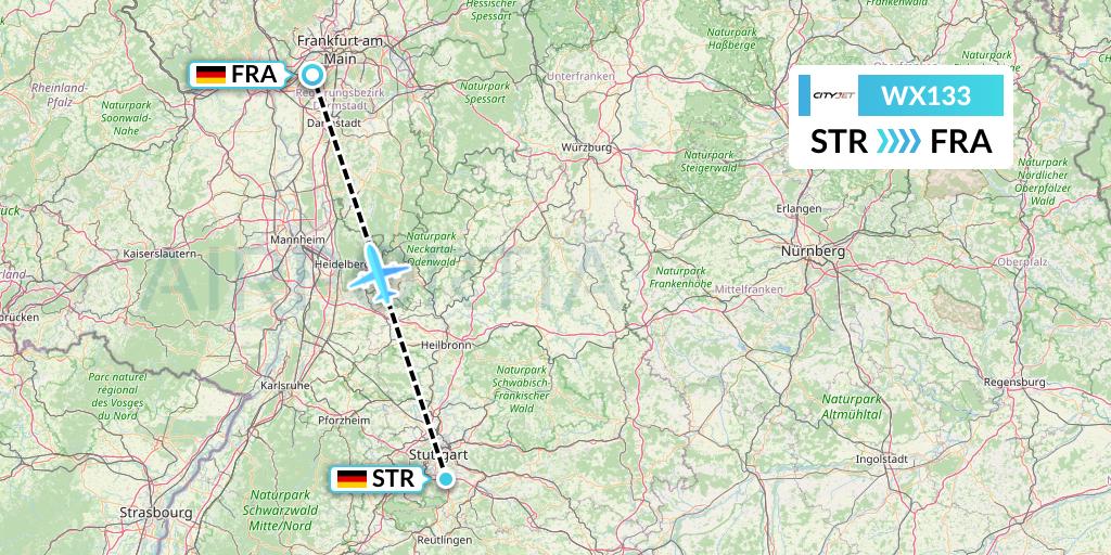 WX133 Cityjet Flight Map: Stuttgart to Frankfurt