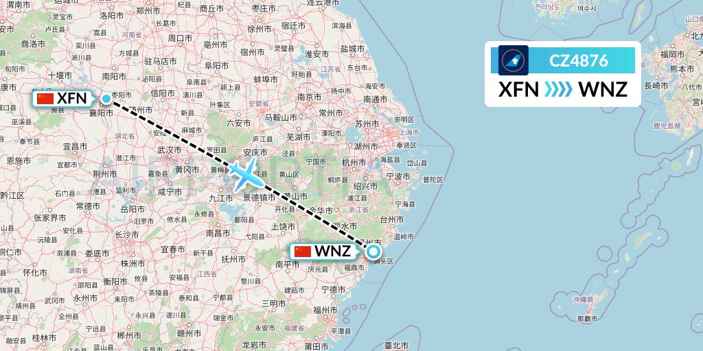 CZ4876 China Southern Airlines Flight Map: Xiangyang to Wenzhou