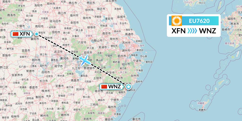 EU7620 Chengdu Airlines Flight Map: Xiangyang to Wenzhou