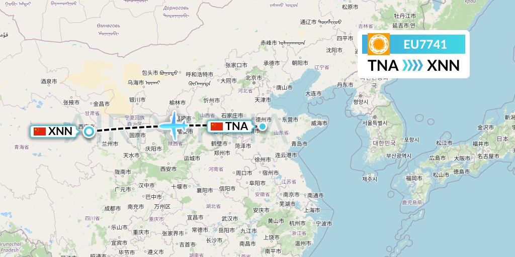 EU7741 Chengdu Airlines Flight Map: Jinan to Xining
