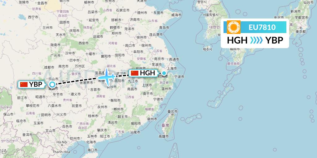 EU7810 Chengdu Airlines Flight Map: Hangzhou to Yibin