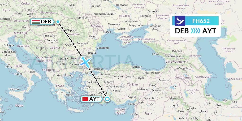 FH652 Freebird Airlines Flight Map: Debrecen to Antalya