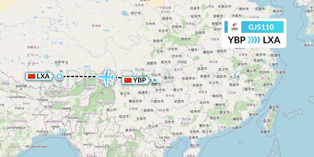 GJ5110 Loong Airlines Flight Map: Yibin to Lhasa