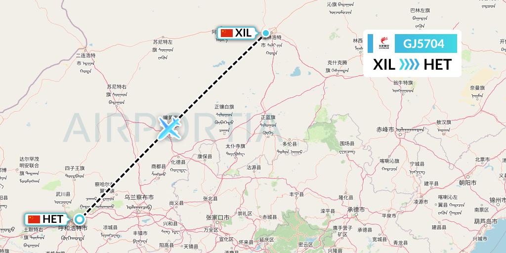 GJ5704 Loong Airlines Flight Map: Xilinhot to Hohhot