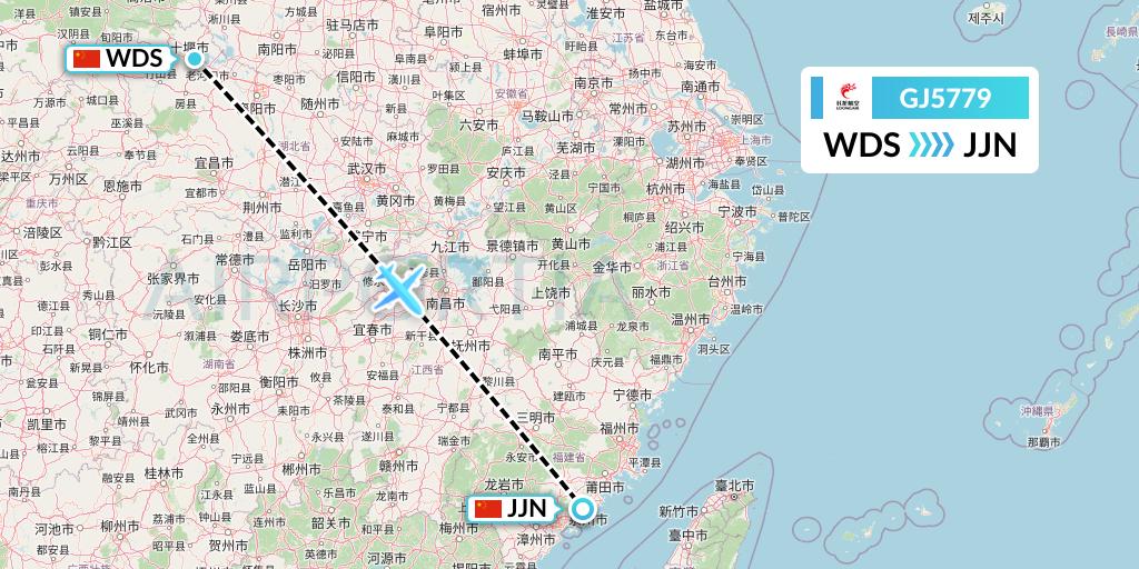 GJ5779 Loong Airlines Flight Map: Shiyan to Jinjiang