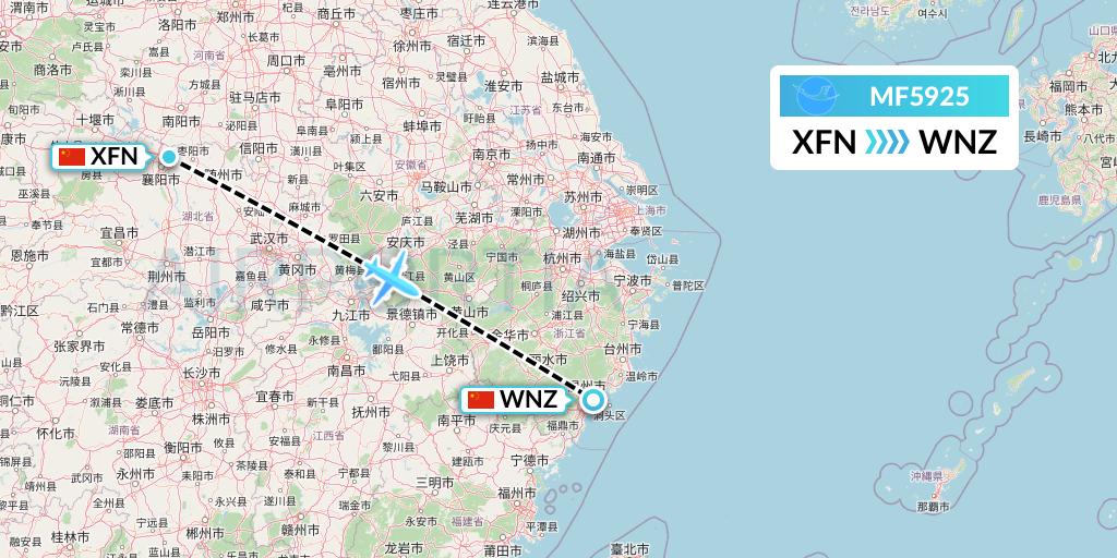 MF5925 Xiamen Airlines Flight Map: Xiangyang to Wenzhou