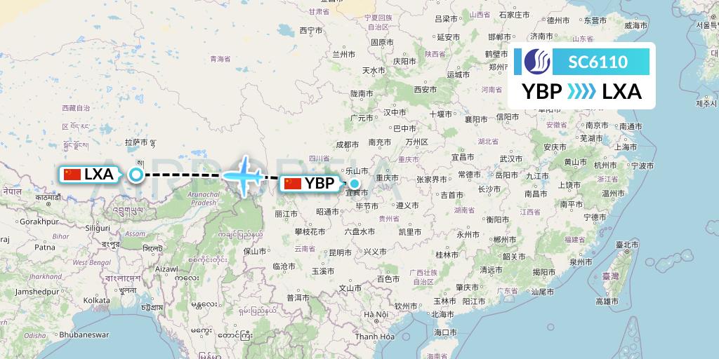 SC6110 Shandong Airlines Flight Map: Yibin to Lhasa