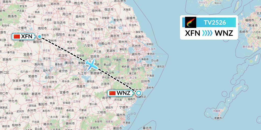 TV2526 Tibet Airlines Flight Map: Xiangyang to Wenzhou