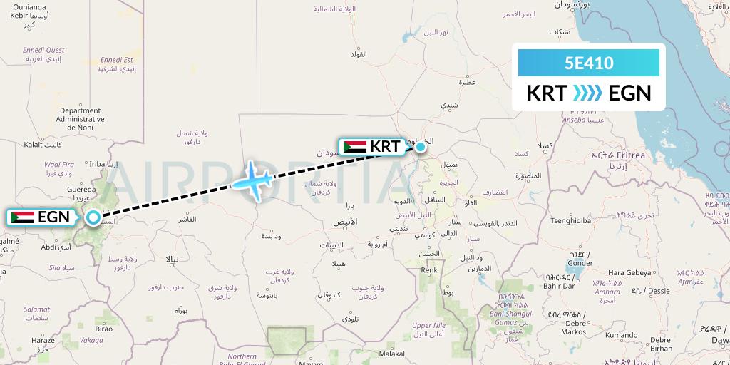 5E410 East Coast Flight Services, Inc. Flight Map: Khartoum to Geneina