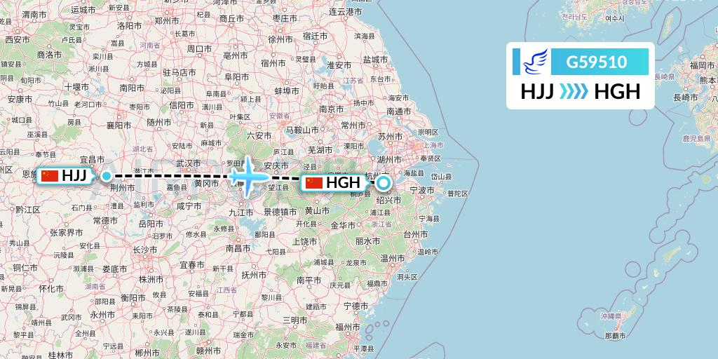 G59510 China Express Airlines Flight Map: Huaihua to Hangzhou