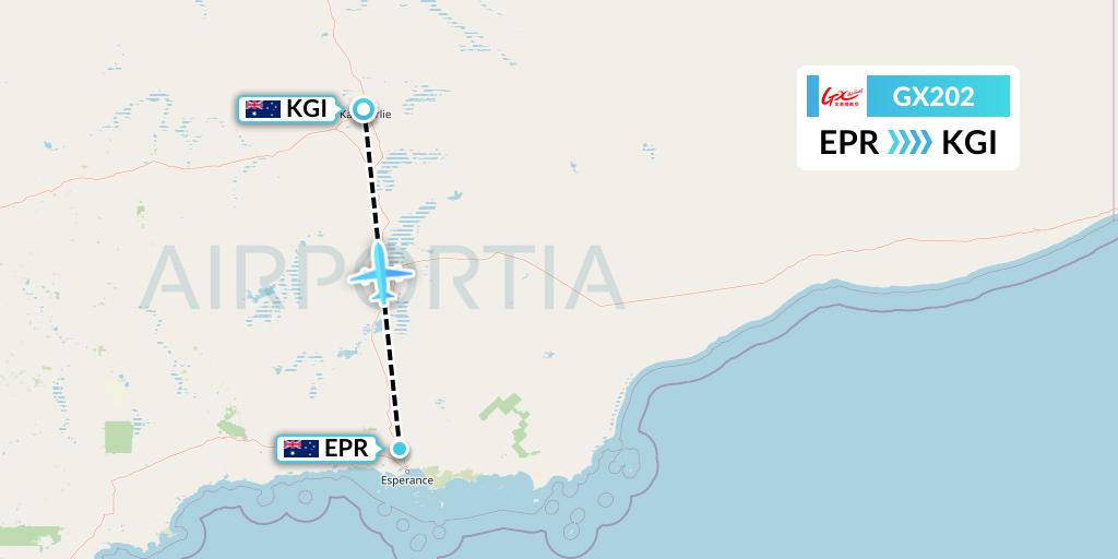 GX202 GX Airlines Flight Map: Esperance to Kalgoorlie