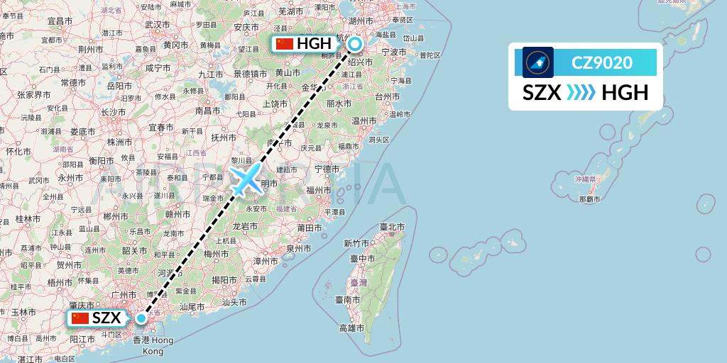 CZ9020 China Southern Airlines Flight Map: Shenzhen to Hangzhou