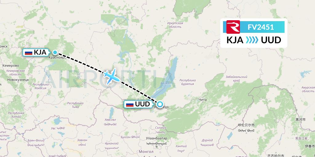 FV2451 Rossiya Flight Map: Krasnoyarsk to Ulan-Ude