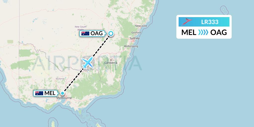 LR333 Lacsa Flight Map: Melbourne to Orange