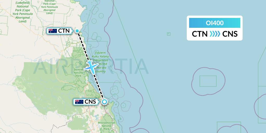 OI400 Hinterland Aviation Flight Map: Cooktown to Cairns