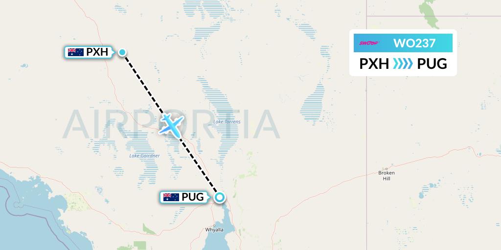 WO237 Swoop Flight Map: Prominent Hill to Port Augusta