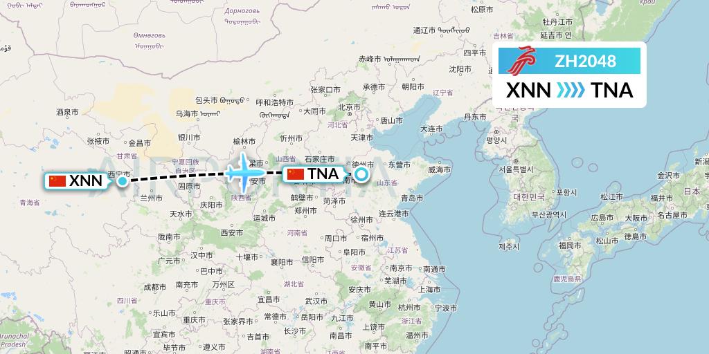 ZH2048 Shenzhen Airlines Flight Map: Xining to Jinan