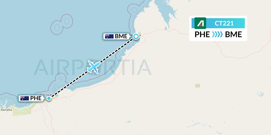 CT221 Alitalia CityLiner Flight Map: Port Hedland to Broome