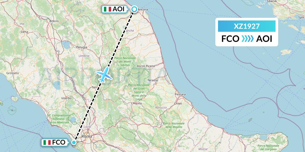 XZ1927 Aeroitalia Flight Map: Rome to Ancona