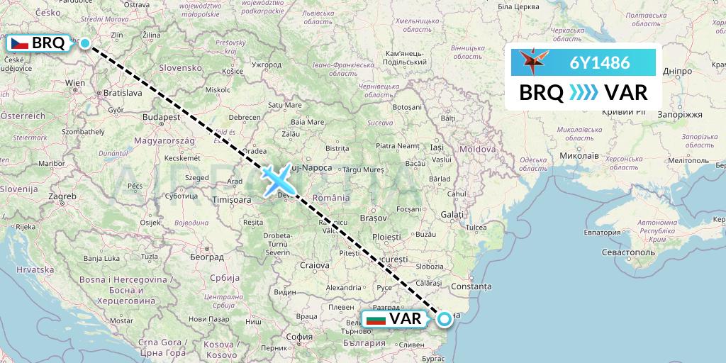 6Y1486 SmartLynx Flight Map: Brno to Varna