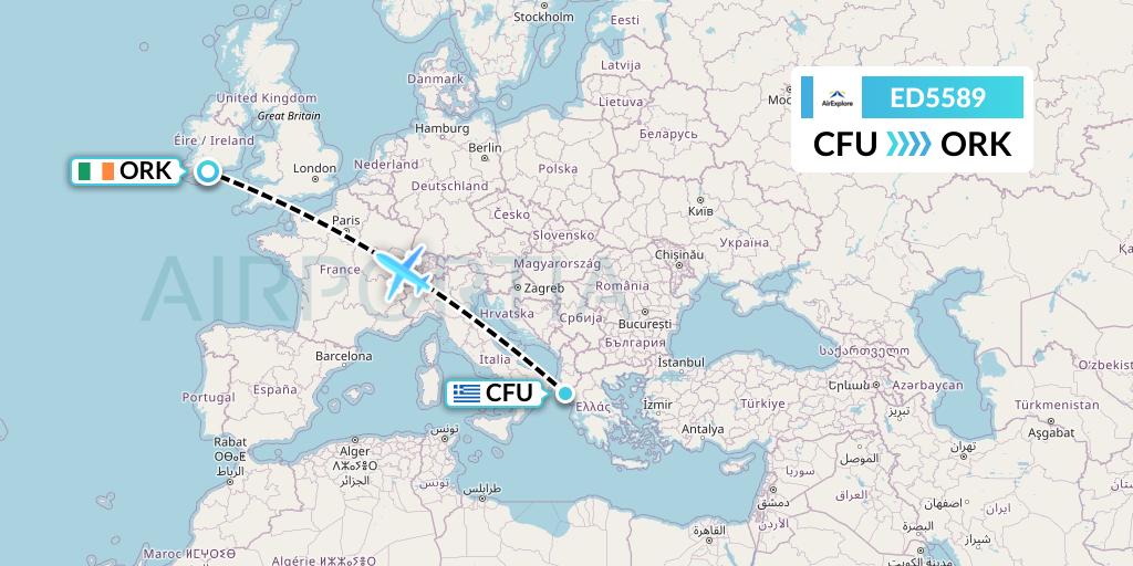 ED5589 AirExplore Flight Map: Corfu to Cork