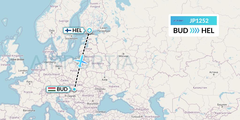 JP1252 Adria Airways Flight Map: Budapest to Helsinki