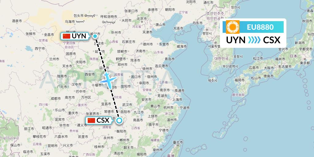 EU8880 Chengdu Airlines Flight Map: Yulin to Changsha
