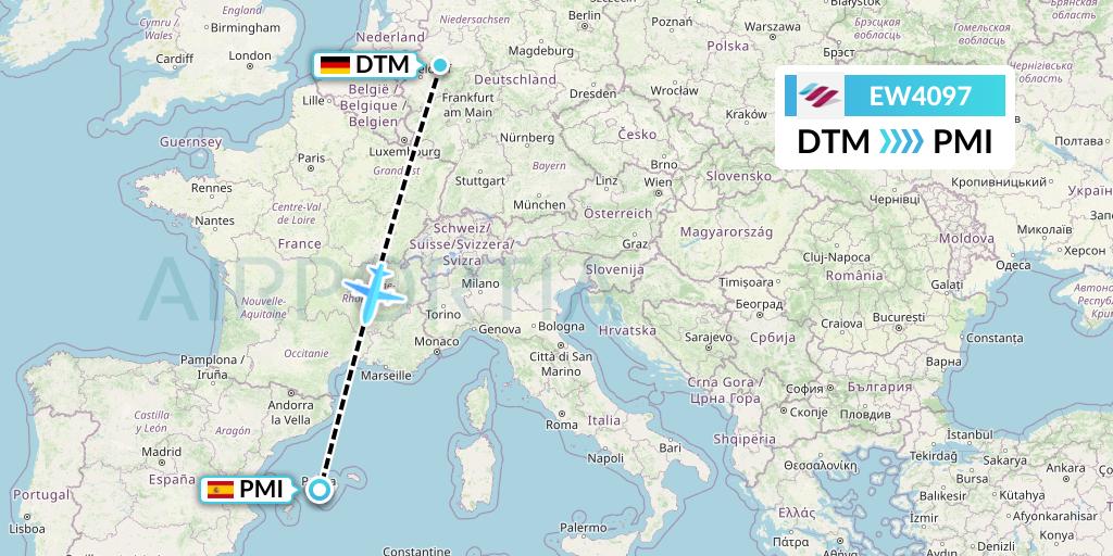 EW4097 Eurowings Flight Map: Dortmund to Palma de Mallorca