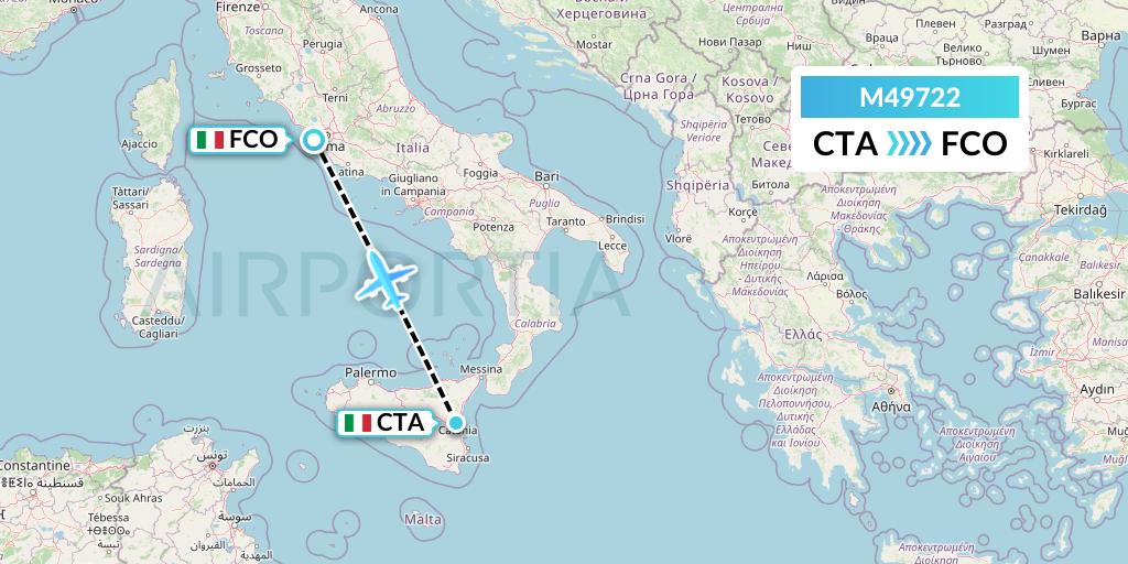 M49722 Mistral Air Flight Map: Catania to Rome