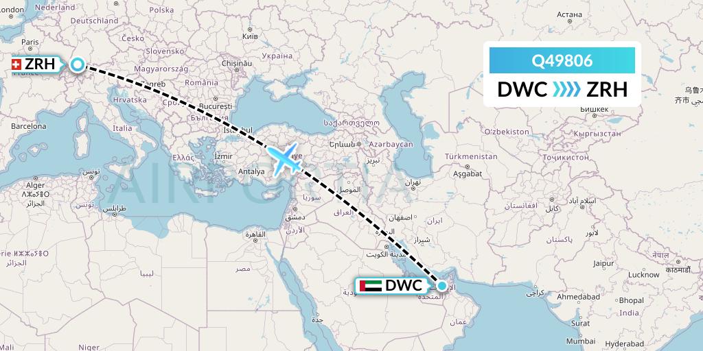Q49806 Euroairlines Flight Map: Dubai to Zurich