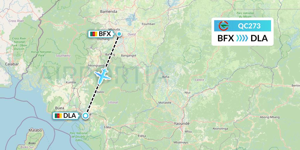 QC273 Camair-Co Flight Map: Bafoussam to Douala