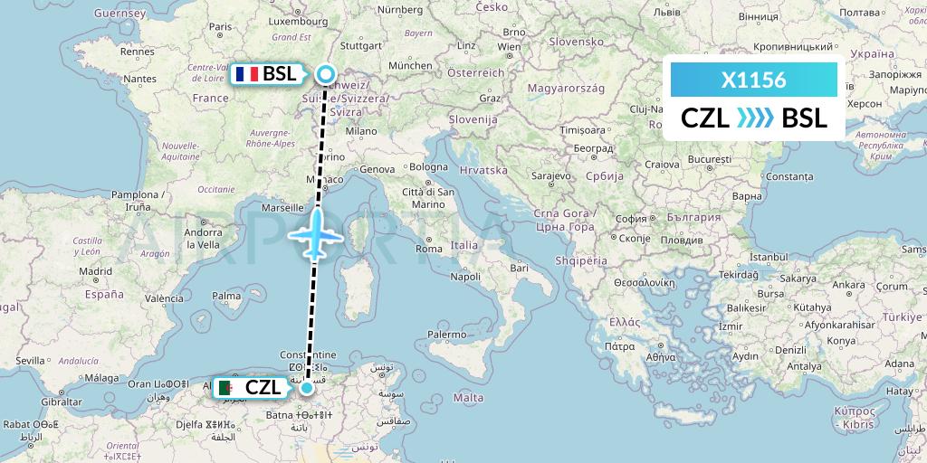 X1156 Nik Airways Flight Map: Constantine to Basel