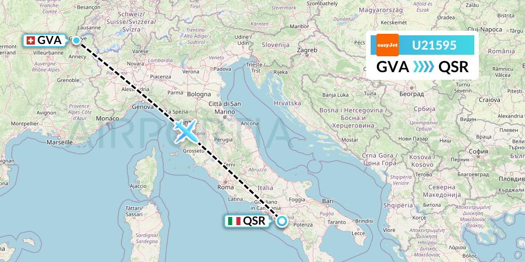 U21595 EasyJet Flight Map: Geneva to Salerno