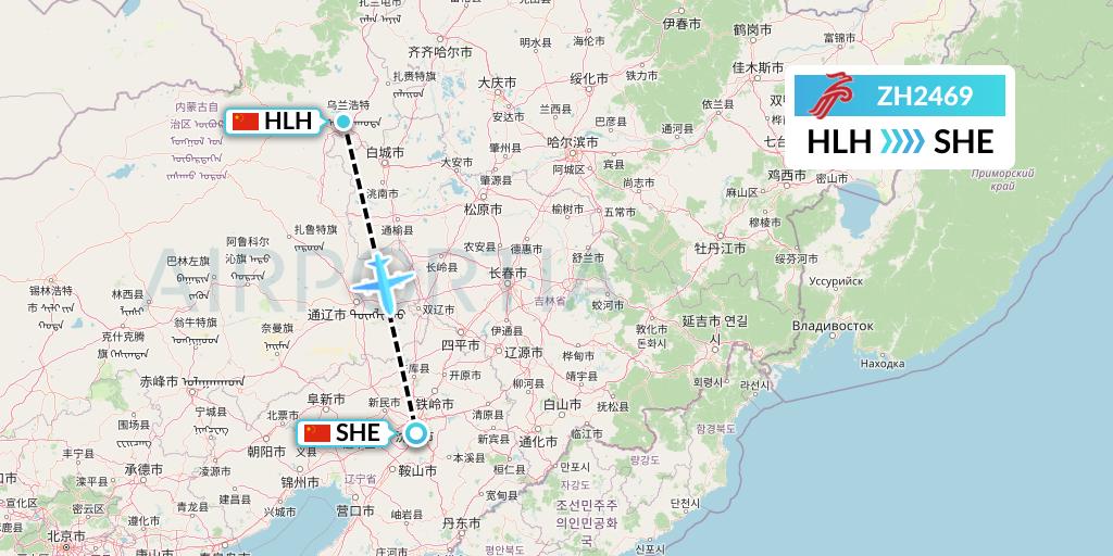 ZH2469 Shenzhen Airlines Flight Map: Ulanhot to Shenyang