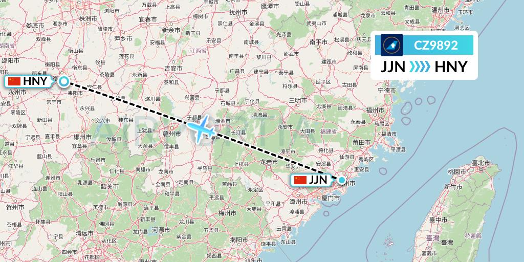 CZ9892 China Southern Airlines Flight Map: Jinjiang to Hengyang