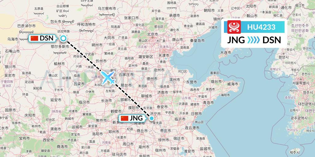 HU4233 Hainan Airlines Flight Map: Jining to Dongsheng