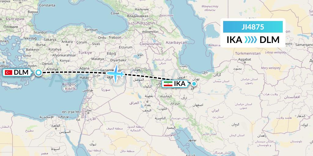 JI4875 Armenian Airlines Flight Map: Tehran to Dalaman