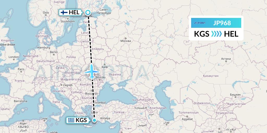 JP968 Adria Airways Flight Map: Kos to Helsinki