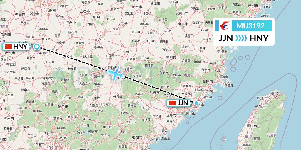 MU3192 China Eastern Airlines Flight Map: Jinjiang to Hengyang