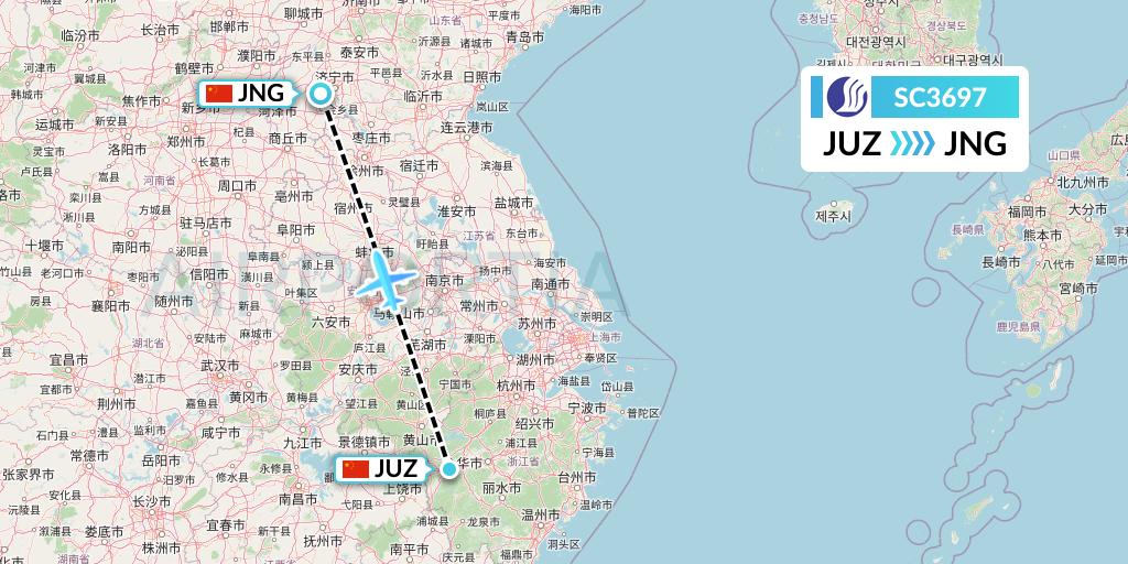 SC3697 Shandong Airlines Flight Map: Quzhou to Jining