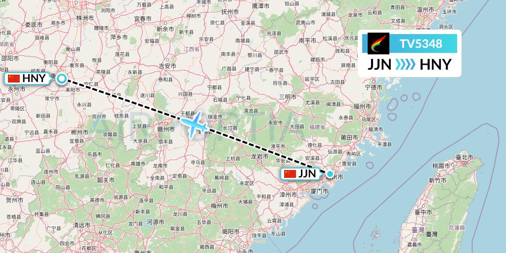TV5348 Tibet Airlines Flight Map: Jinjiang to Hengyang