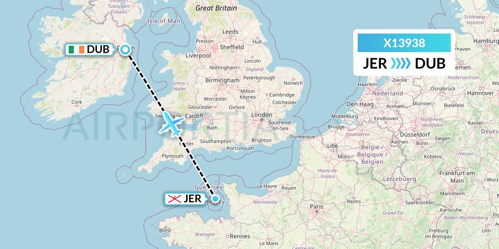 X13938 Nik Airways Flight Map: Jersey to Dublin